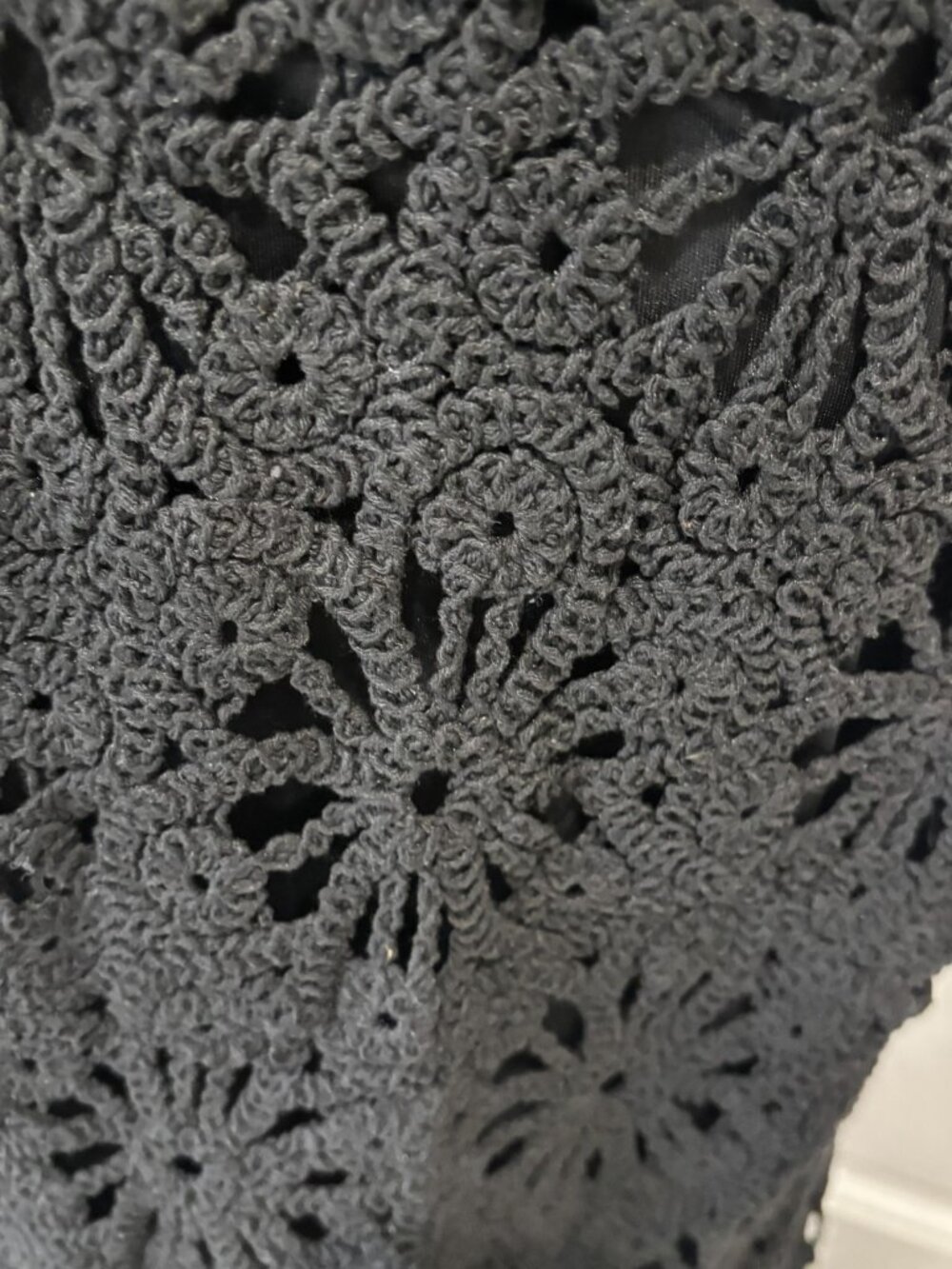 Bloomingdale's Aqua Maxi Dress Womens 2XL Black Crochet Sheer Lining Mock Neck - Picture 4 of 14